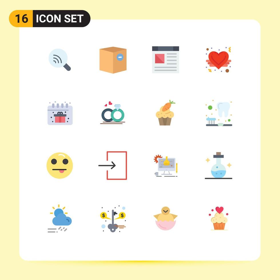 Stock Vector Icon Pack mit 16 Zeilenzeichen und Symbolen zum Geburtstag wie Versand Herz Website editierbares Paket kreativer Vektordesign-Elemente