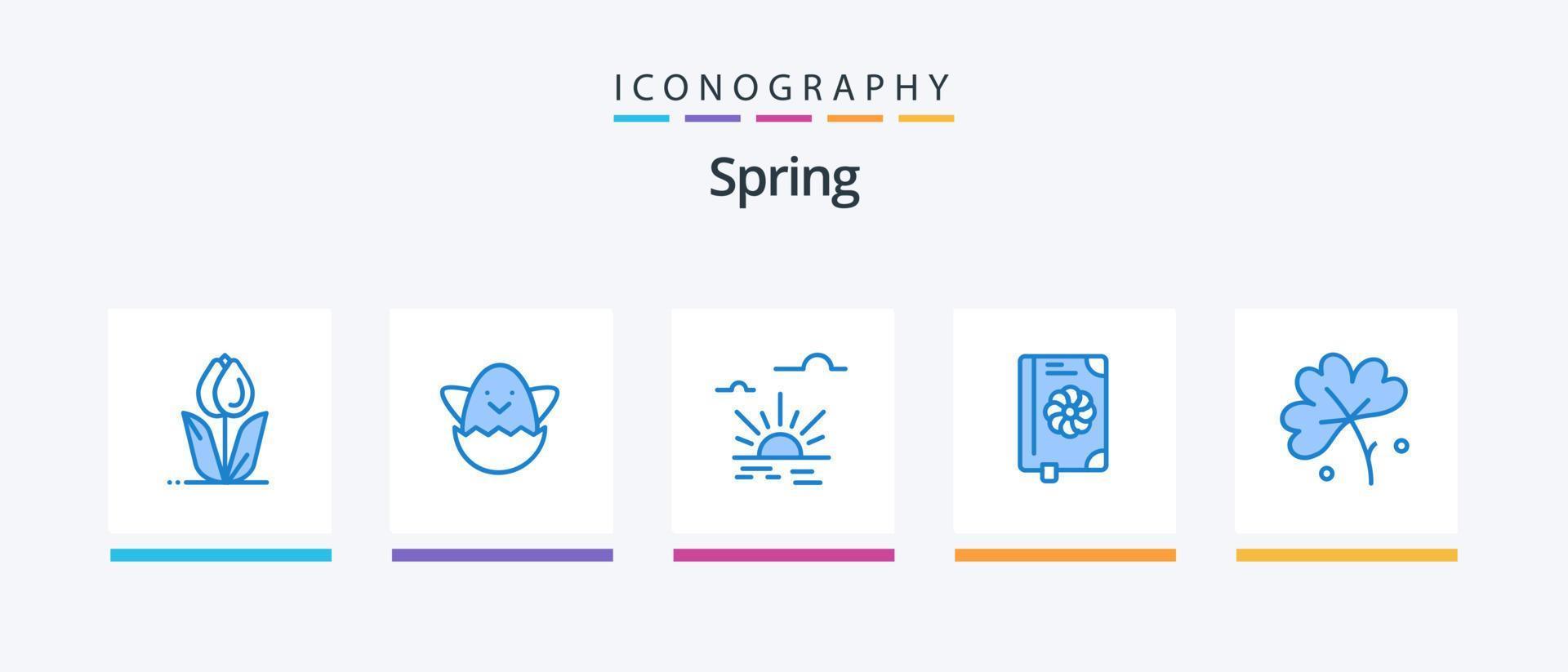 Spring Blue 5 Icon Pack inklusive Anemonenblume. Feder. Sonne. Text. Buchen. kreatives Symboldesign vektor