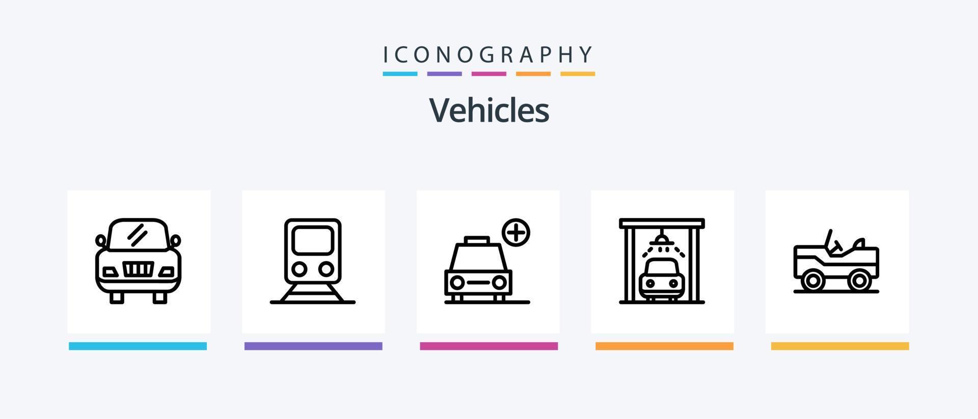 Vehicles Line 5 Icon Pack inklusive Fahrzeuge. abheben. Wagen. Flugzeug. Liebe. kreatives Symboldesign vektor