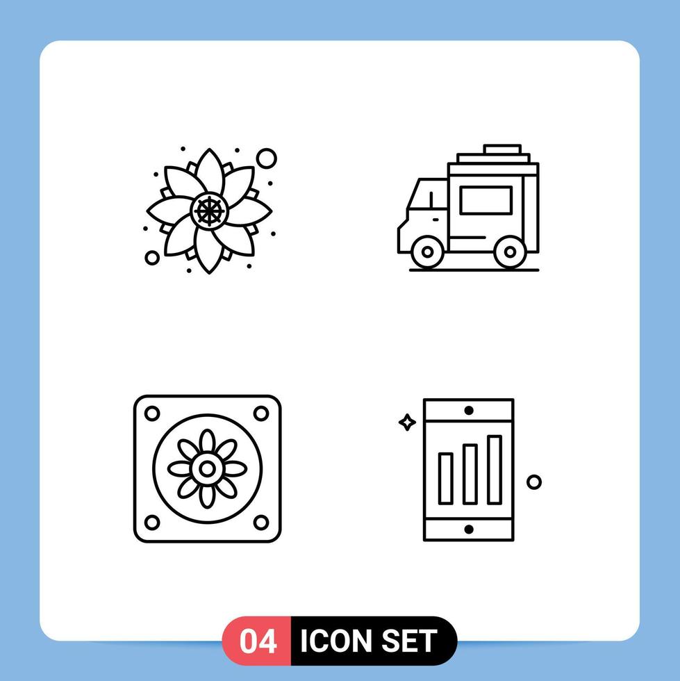 packa av 4 modern fylld linje platt färger tecken och symboler för webb skriva ut media sådan som dekoration fläkt fest människor cell redigerbar vektor design element