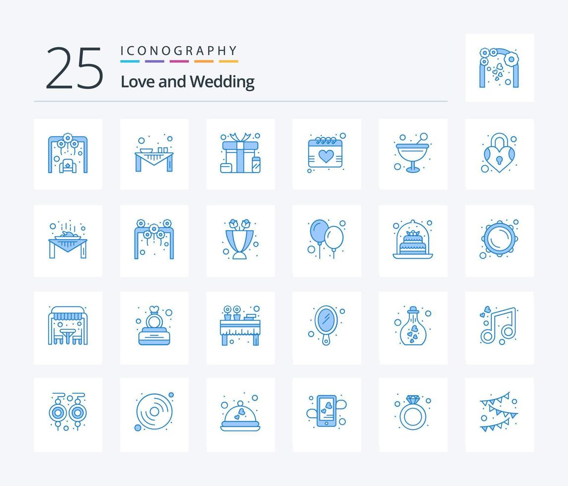 hochzeit 25 blaue farbe icon pack inklusive getränk. Valentinstag. Esstisch. Liebe. Überraschung vektor