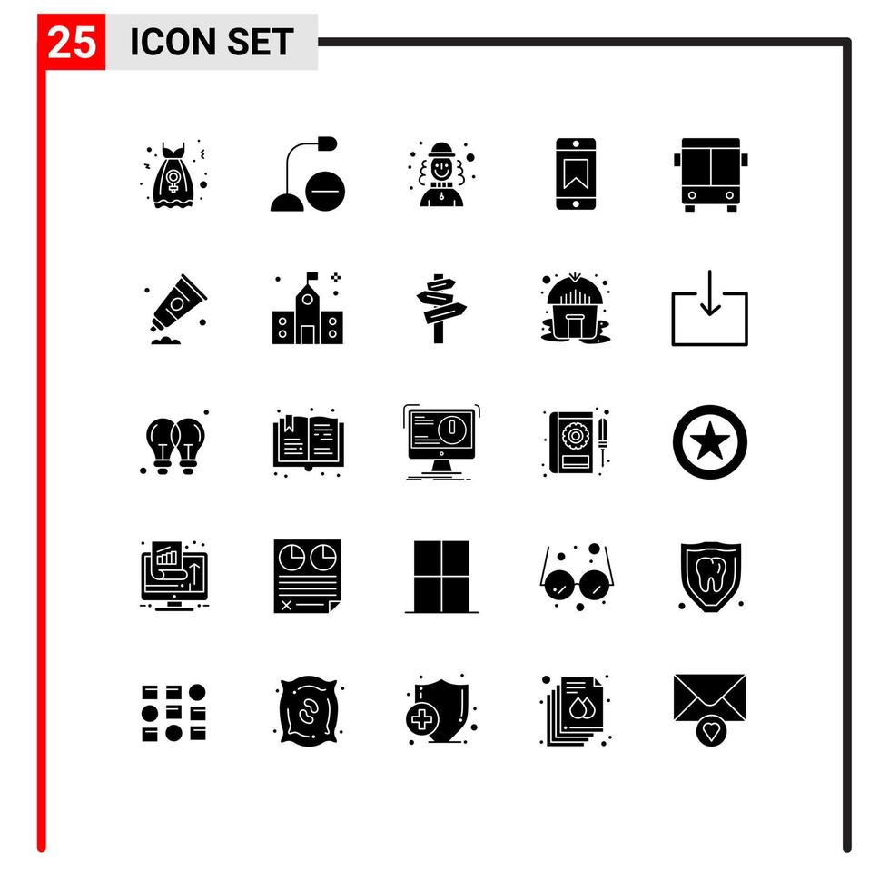 grupp av 25 fast glyfer tecken och symboler för buss enhet mikrofon tilldela hatt redigerbar vektor design element