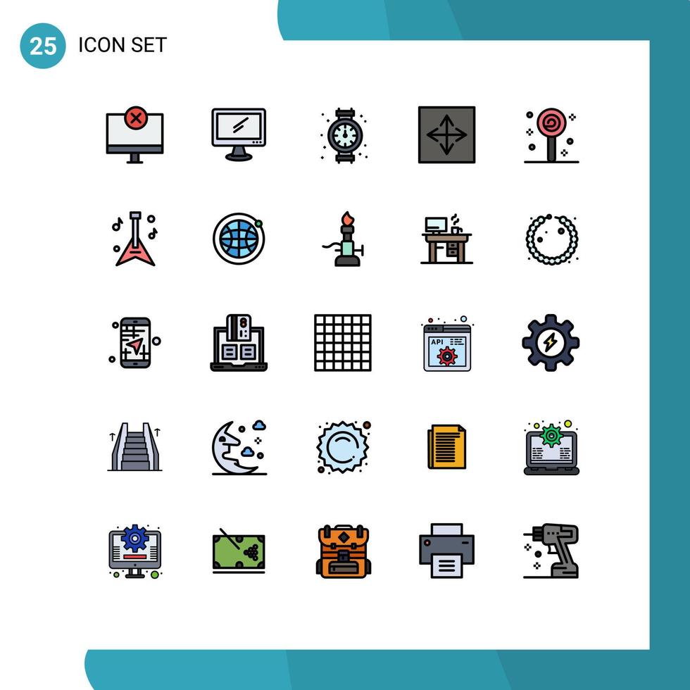 25 universell fylld linje platt färger uppsättning för webb och mobil tillämpningar browser app imac vinkel- rörmokare redigerbar vektor design element