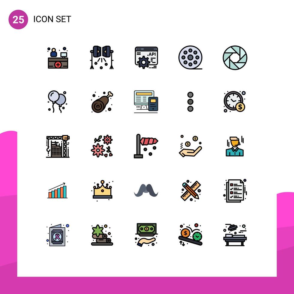 25 universell fylld linje platt Färg tecken symboler av fokus öppning api multimedia filma redigerbar vektor design element