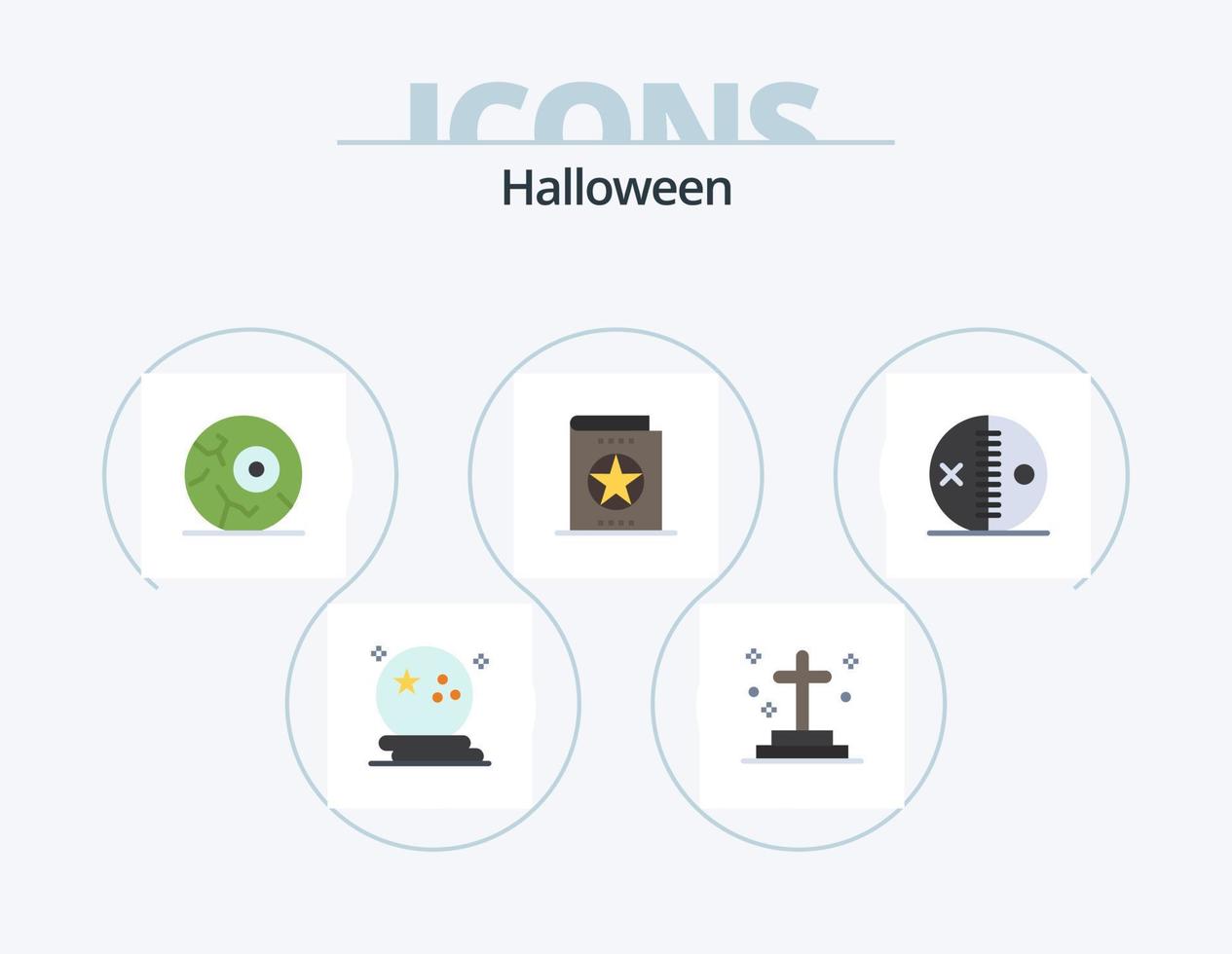 halloween platt ikon packa 5 ikon design. kunskap. utbildning. grav. bok. natt vektor