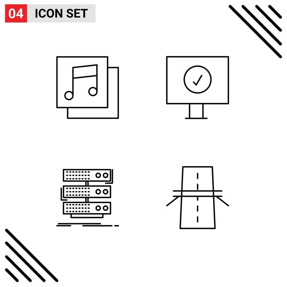 redigerbar vektor linje packa av 4 enkel fylld linje platt färger av album databas antivirus server bro redigerbar vektor design element