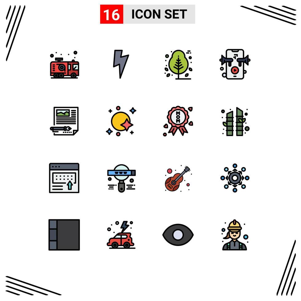 Stock-Vektor-Icon-Pack mit 16 Zeilenzeichen und Symbolen für Papier bearbeiten Thanks Day Video-Marketing editierbare kreative Vektor-Design-Elemente vektor
