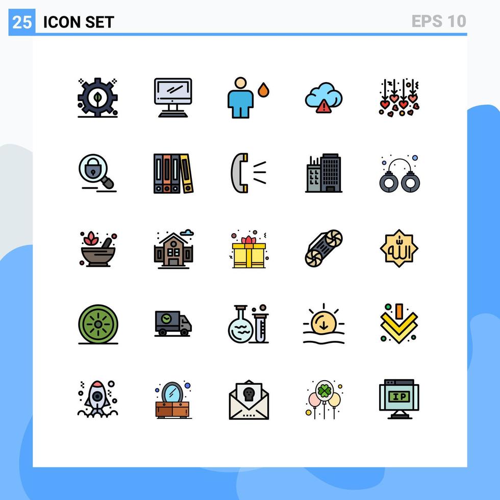 25 användare gränssnitt fylld linje platt Färg packa av modern tecken och symboler av hjärta teknologi avatar varna mänsklig redigerbar vektor design element