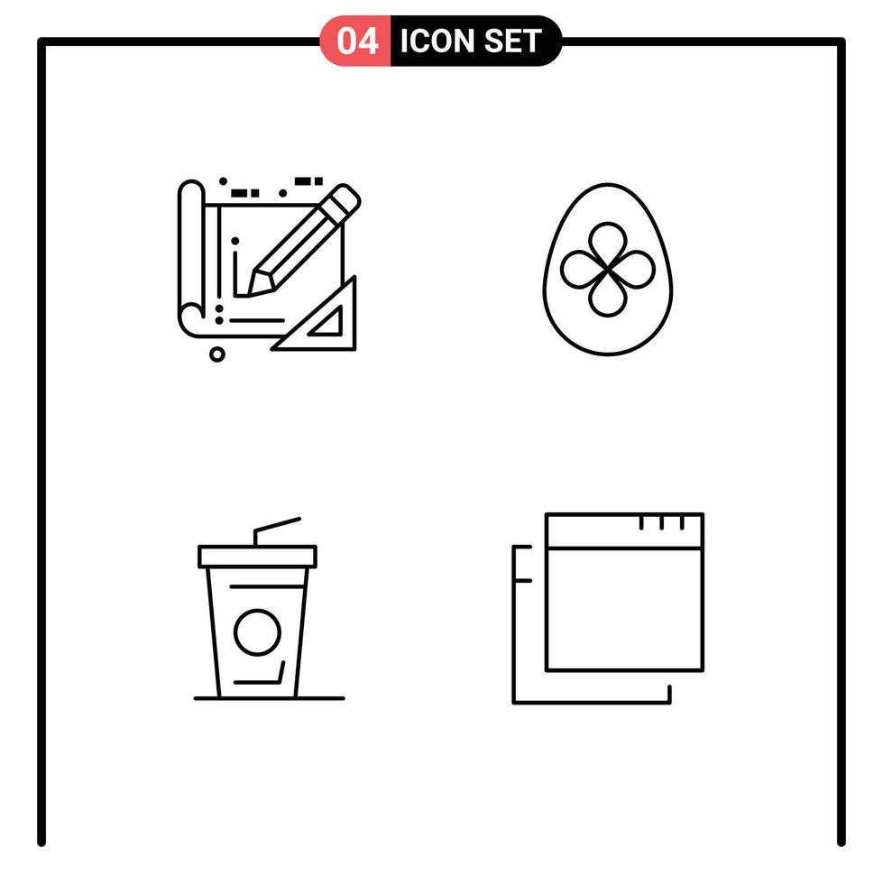 Stock Vector Icon Pack mit 4 Zeilen Zeichen und Symbolen für Werkzeuge Einwegbecher Konstruktion Osterei Apps editierbare Vektordesign-Elemente