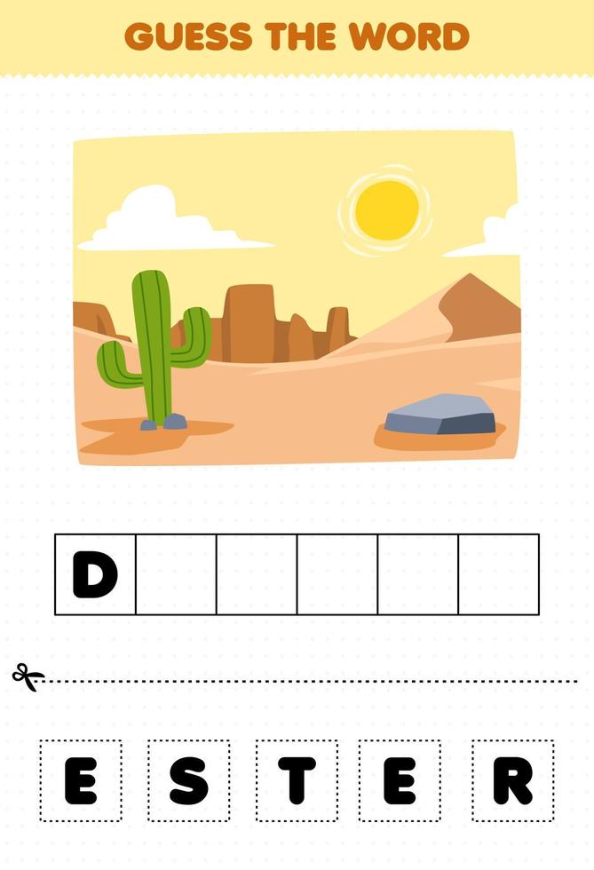 utbildning spel för barn gissa de ord brev praktiserande av söt tecknad serie öken- tryckbar natur kalkylblad vektor