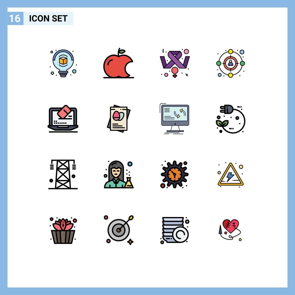 grupp av 16 platt Färg fylld rader tecken och symboler för passpoet verktyg feminin data mål redigerbar kreativ vektor design element