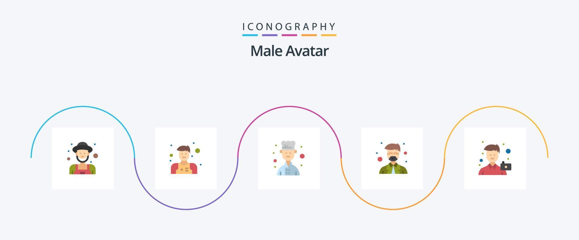 manlig avatar platt 5 ikon packa Inklusive Foto. bild. kock. kamera. professor vektor