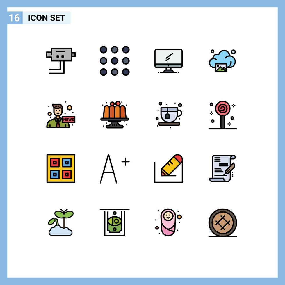 modern uppsättning av 16 platt Färg fylld rader pictograph av media ankare enhet teknologi Galleri redigerbar kreativ vektor design element