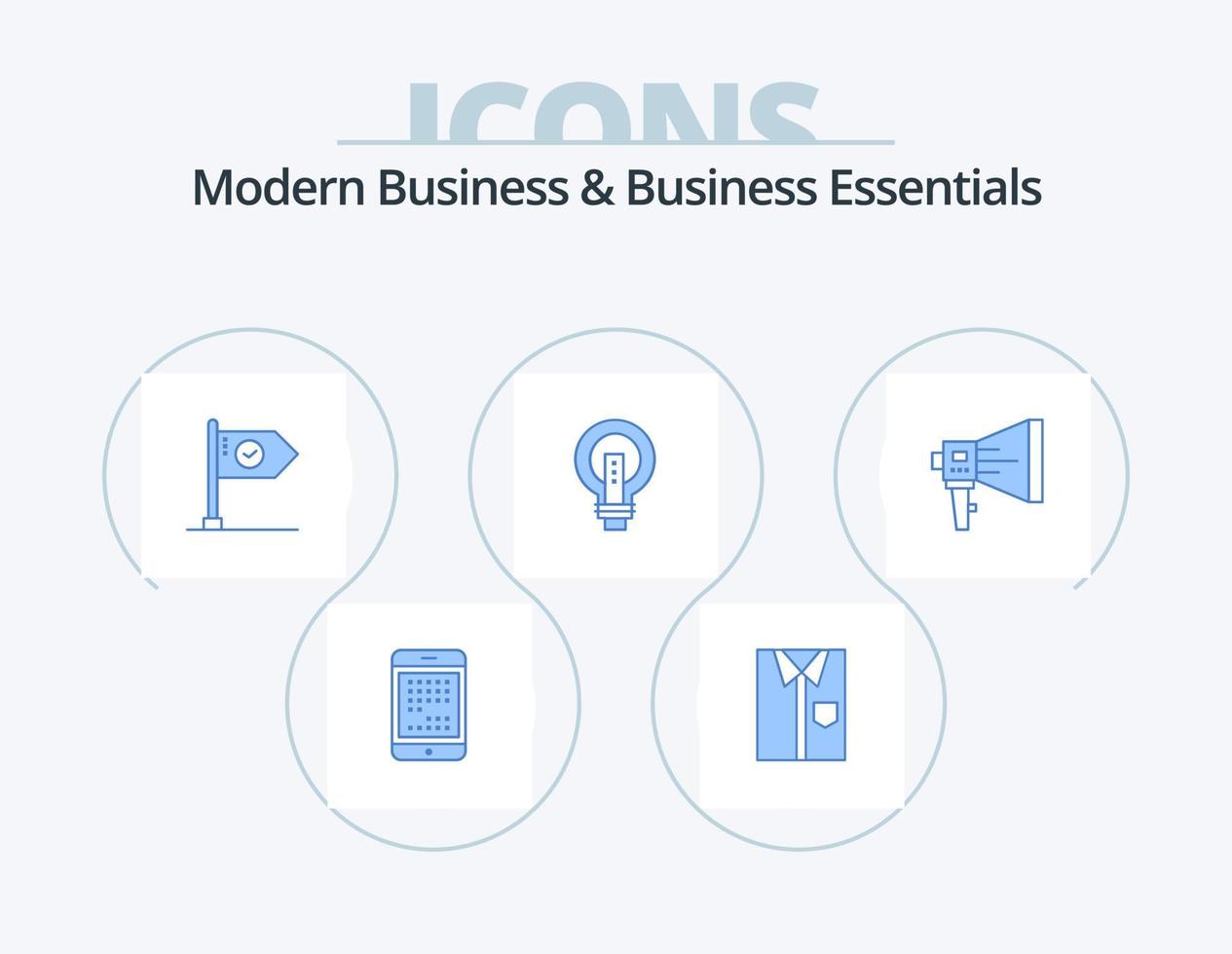 modernes Business und Business Essentials blau Icon Pack 5 Icon Design. Ziel. Unternehmen. Kleidung. leisten. tragen vektor