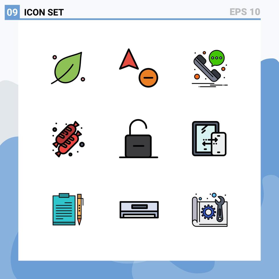 packa av 9 kreativ fylld linje platt färger av låsa upp säkerhet telefon hänglås mat redigerbar vektor design element