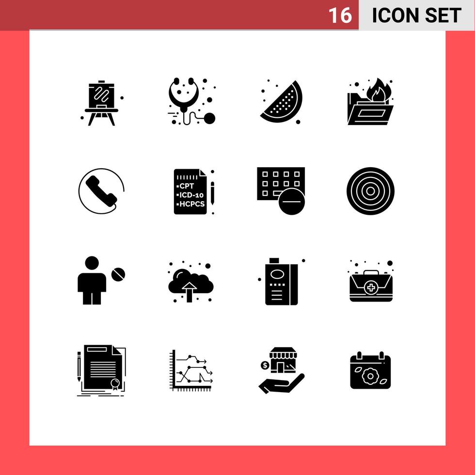 16 kreativ ikoner modern tecken och symboler av försäkring telefon citron- ring upp mapp brand redigerbar vektor design element
