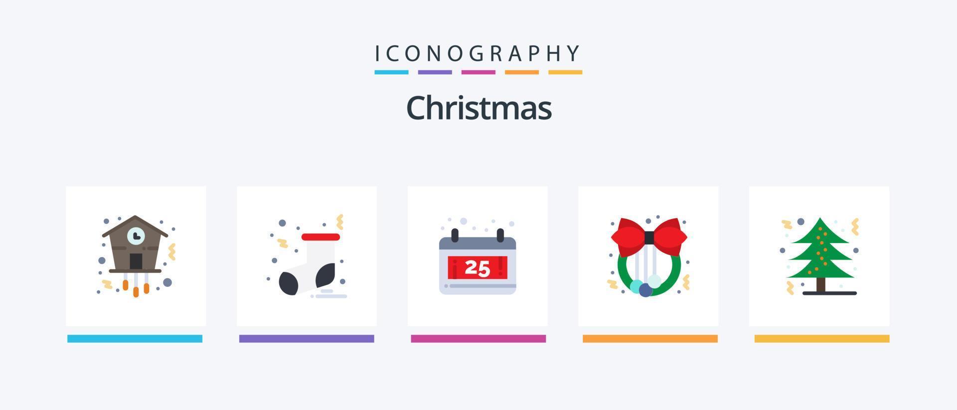 jul platt 5 ikon packa Inklusive träd. jul träd. kalender. jul. dekoration. kreativ ikoner design vektor