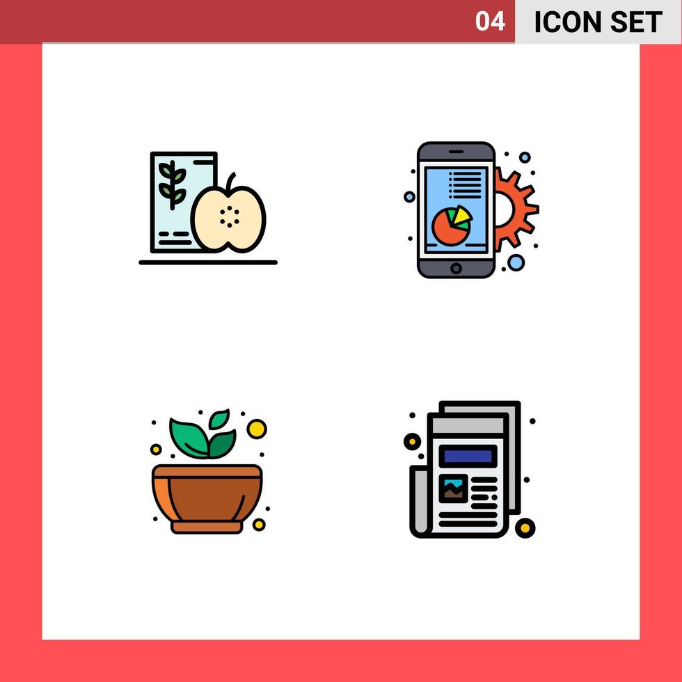 Benutzeroberflächenpaket mit 4 grundlegenden Filledline-Flachfarben von mobilen Früchten des Frühstücks digitaler Mörser editierbare Vektordesign-Elemente vektor