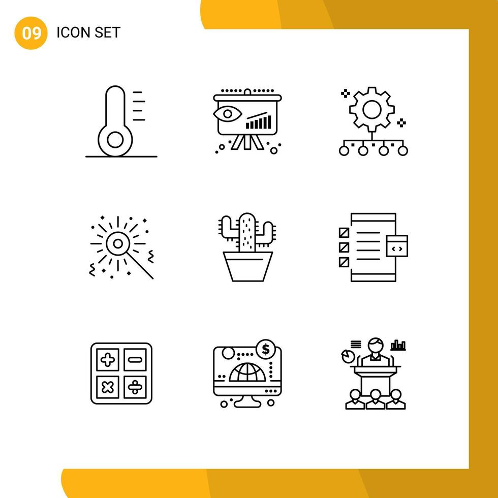 satz von 9 modernen ui-symbolen symbolzeichen für spring nature team performance cactos bengal fire editierbare vektordesignelemente vektor