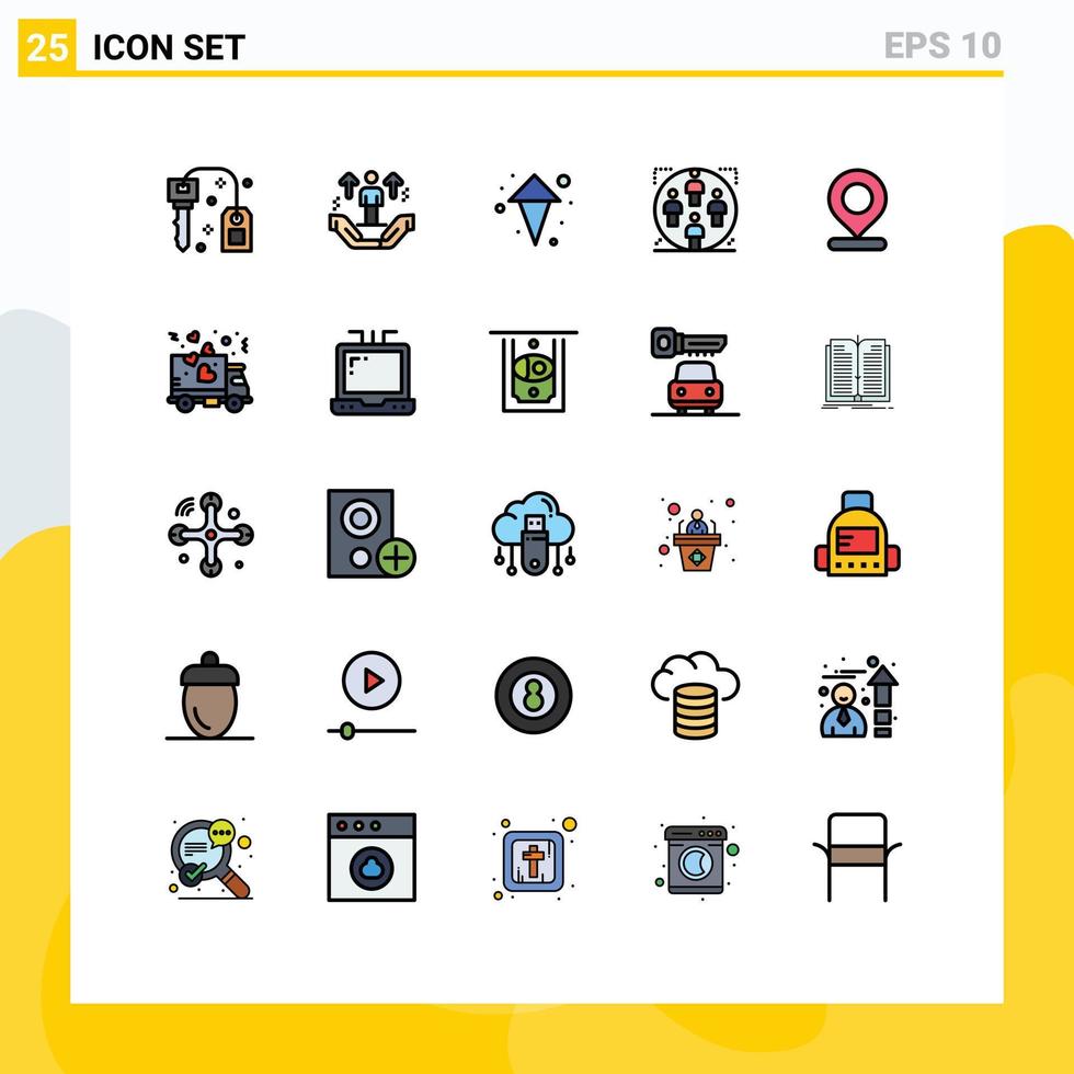 25 universelle gefüllte Linien-Flachfarben für Web- und mobile Anwendungen Standort Mann Pfeilgruppe Benutzer editierbare Vektordesign-Elemente vektor