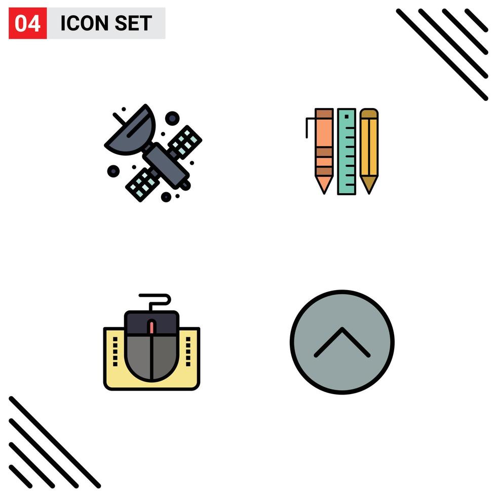 Stock Vector Icon Pack mit 4 Zeilenzeichen und Symbolen für die stationäre Mausschnittstelle der Weltraummaus, bearbeitbare Vektordesignelemente