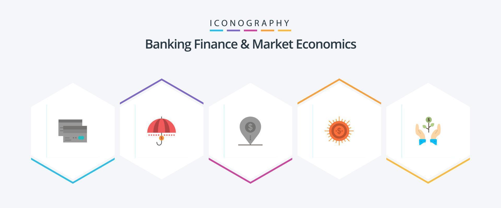 bank finansiera och marknadsföra ekonomi 25 platt ikon packa Inklusive Karta. dollar. finansiera. Stöd. säkerhet vektor