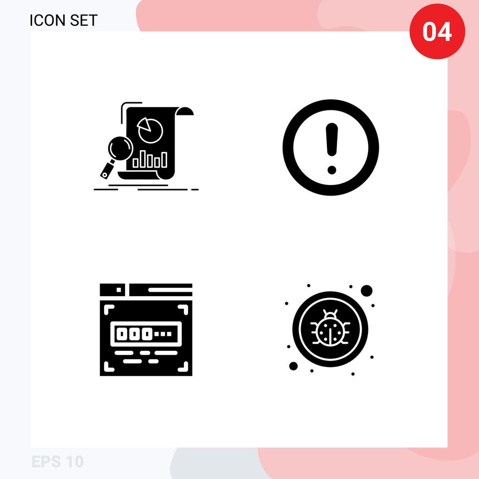 universelle Symbolsymbole Gruppe von 4 modernen soliden Glyphen der Analyse unterstützen Finanzinformationen Coder editierbare Vektordesign-Elemente vektor