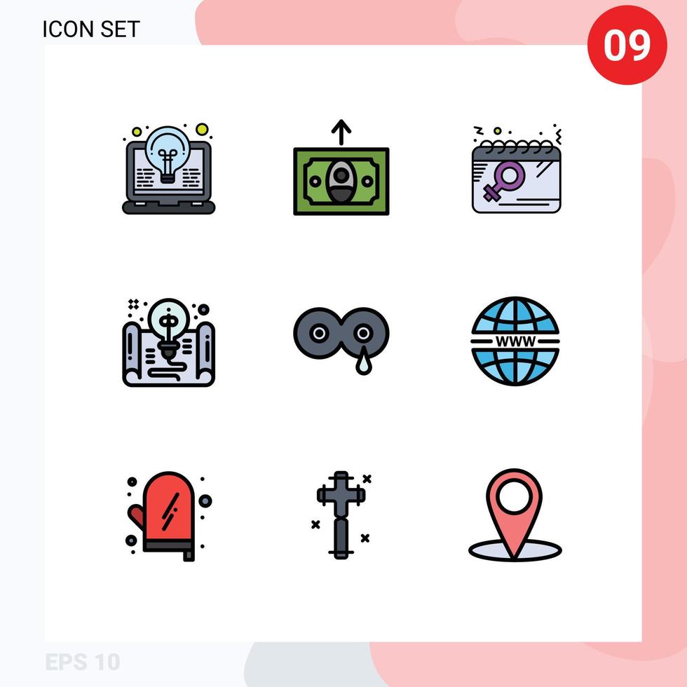 satz von 9 modernen ui-symbolen symbole zeichen für ideendatei kalenderdokument frauen editierbare vektordesignelemente vektor