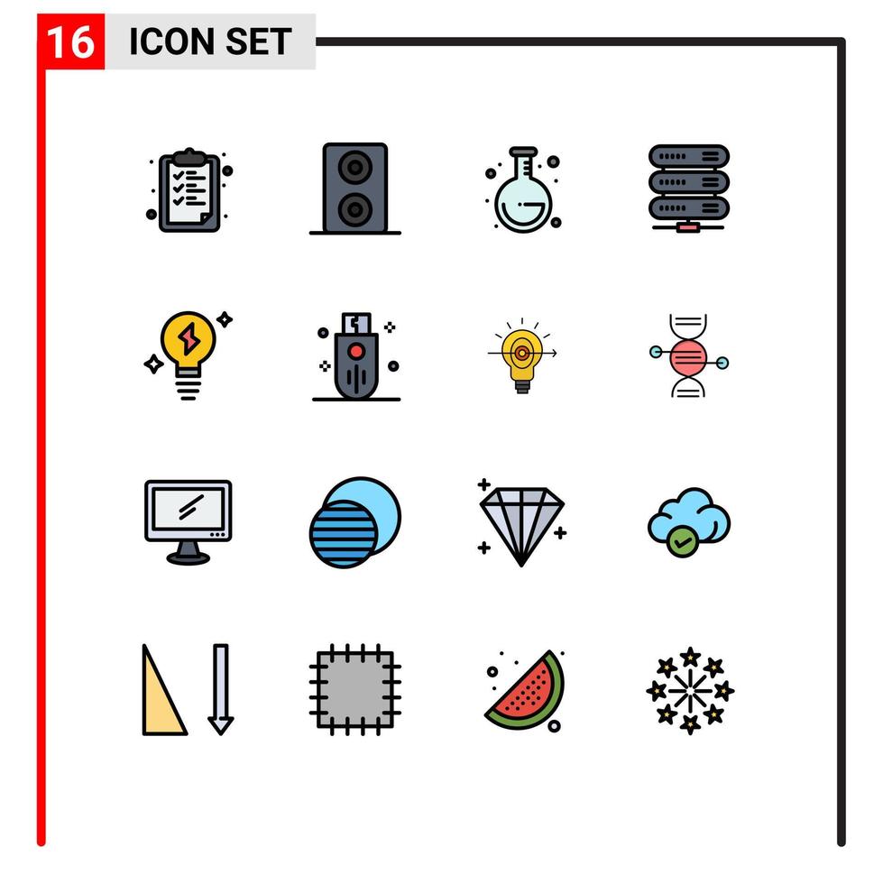 Stock Vector Icon Pack mit 16 Linienzeichen und Symbolen für Outline-Geräte, die Power-Glühbirne bearbeiten, editierbare kreative Vektordesign-Elemente