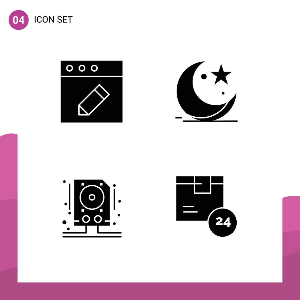 moderner Satz von 4 soliden Glyphen und Symbolen wie App-Laufwerk-Cresent-Feier-Speicher editierbare Vektordesign-Elemente vektor