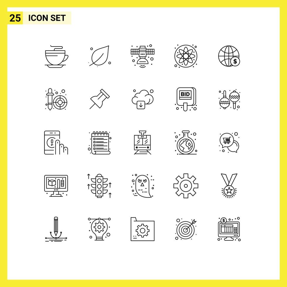 25 tematiska vektor rader och redigerbar symboler av klot vetenskap kommunikation laboratorium överföring redigerbar vektor design element