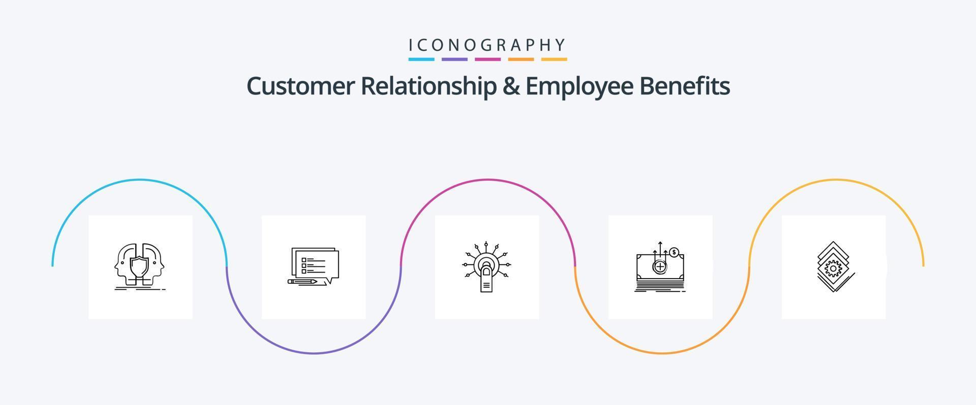 Symbolpaket für Kundenbeziehungen und Leistungen an Arbeitnehmer, Linie 5, einschließlich Übertragung. Dollar. schreiben. Geld. fertig vektor