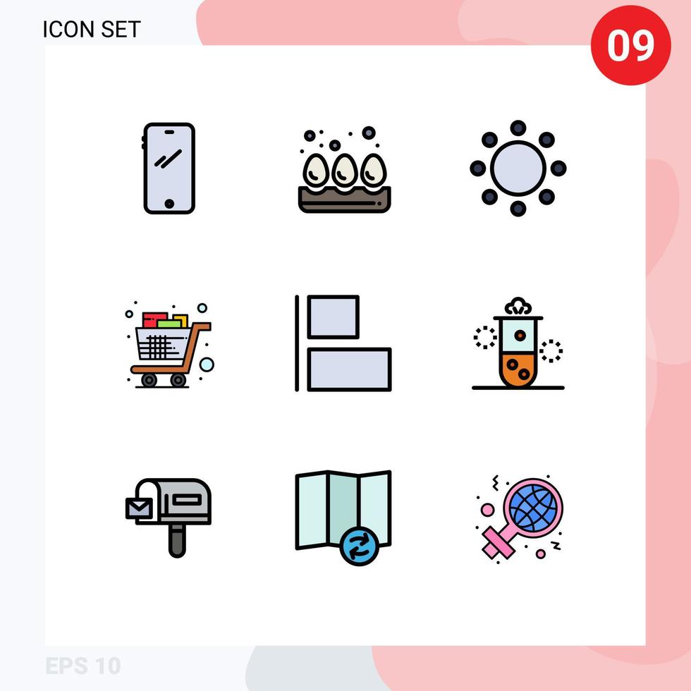 Universelle Symbolsymbole Gruppe von 9 modernen Fillline-Flachfarben von Alignment-Shopping-Verpflichtung Lebensmittelwagen editierbare Vektordesign-Elemente vektor