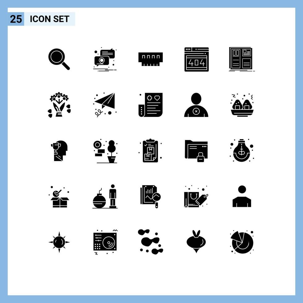 25 thematische Vektor-Solid-Glyphen und editierbare Symbole von Design-Webseiten-Computern Webspeicher editierbare Vektordesign-Elemente vektor