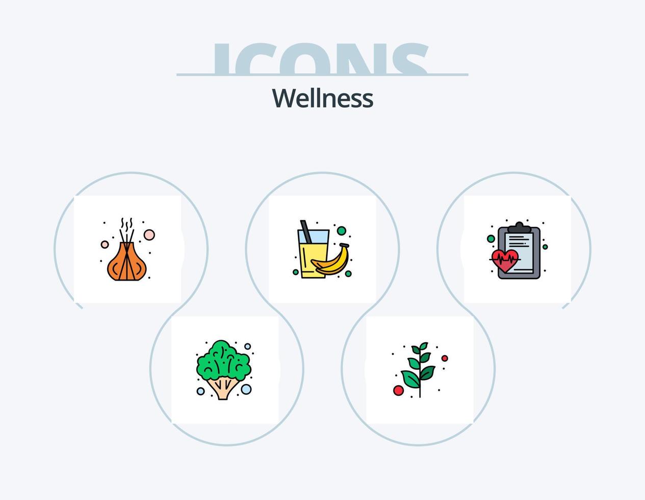 wellness linje fylld ikon packa 5 ikon design. sjukvård. massage. rökelse. sten. koppla av vektor