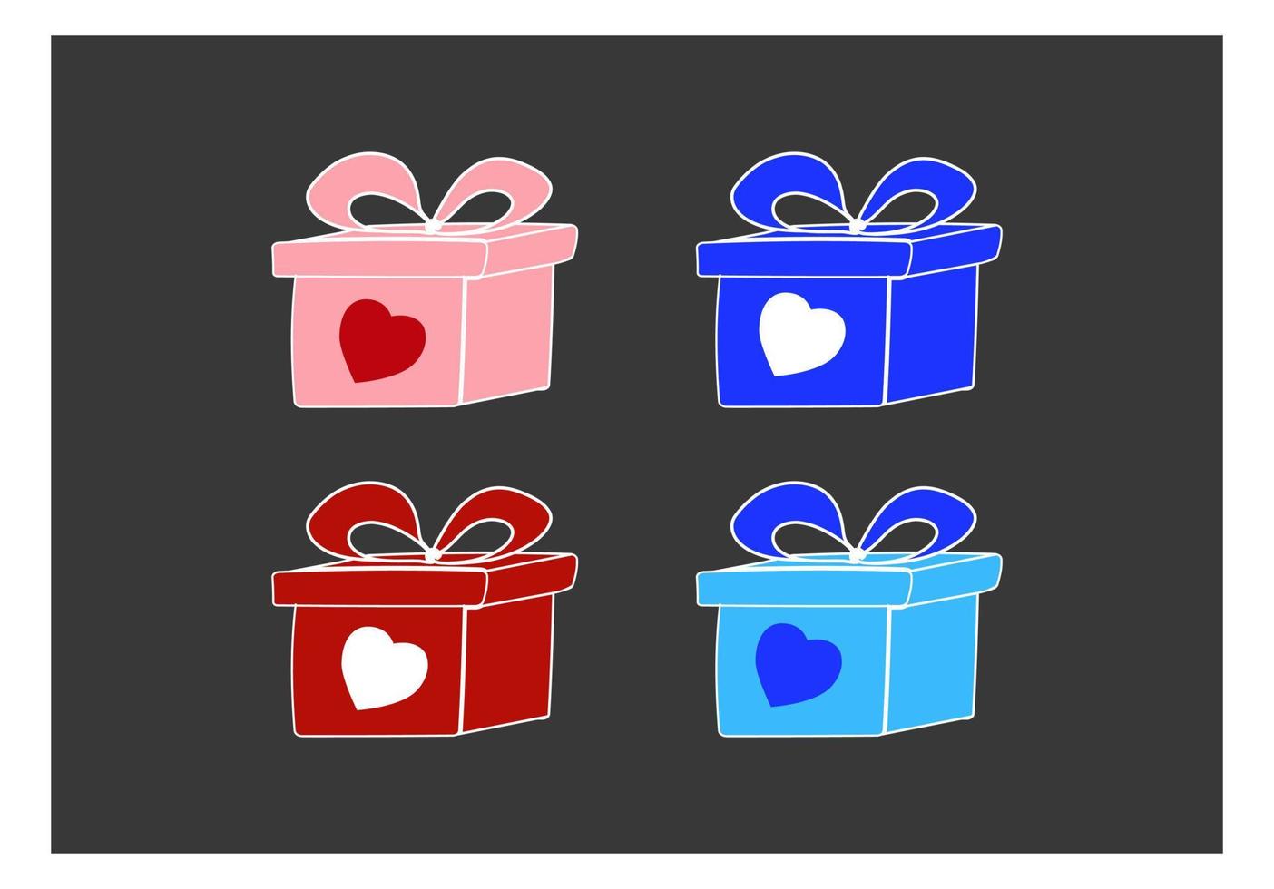 Legen Sie Geschenke mit Schleifen im Doodle-Stil fest. rote, rosa, blaue Farben. Geschenke mit Herzen. Vektor-Illustration vektor