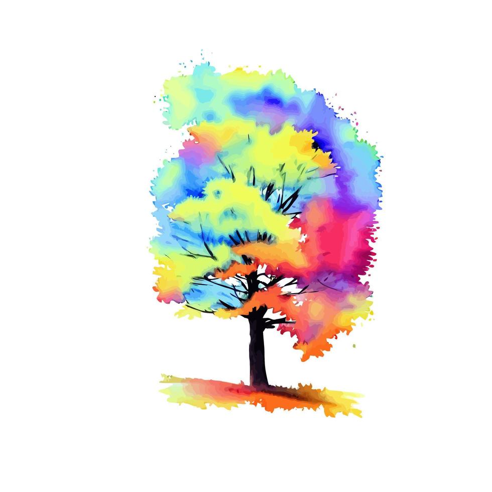 färgrik höst vattenfärg skog träd vektor