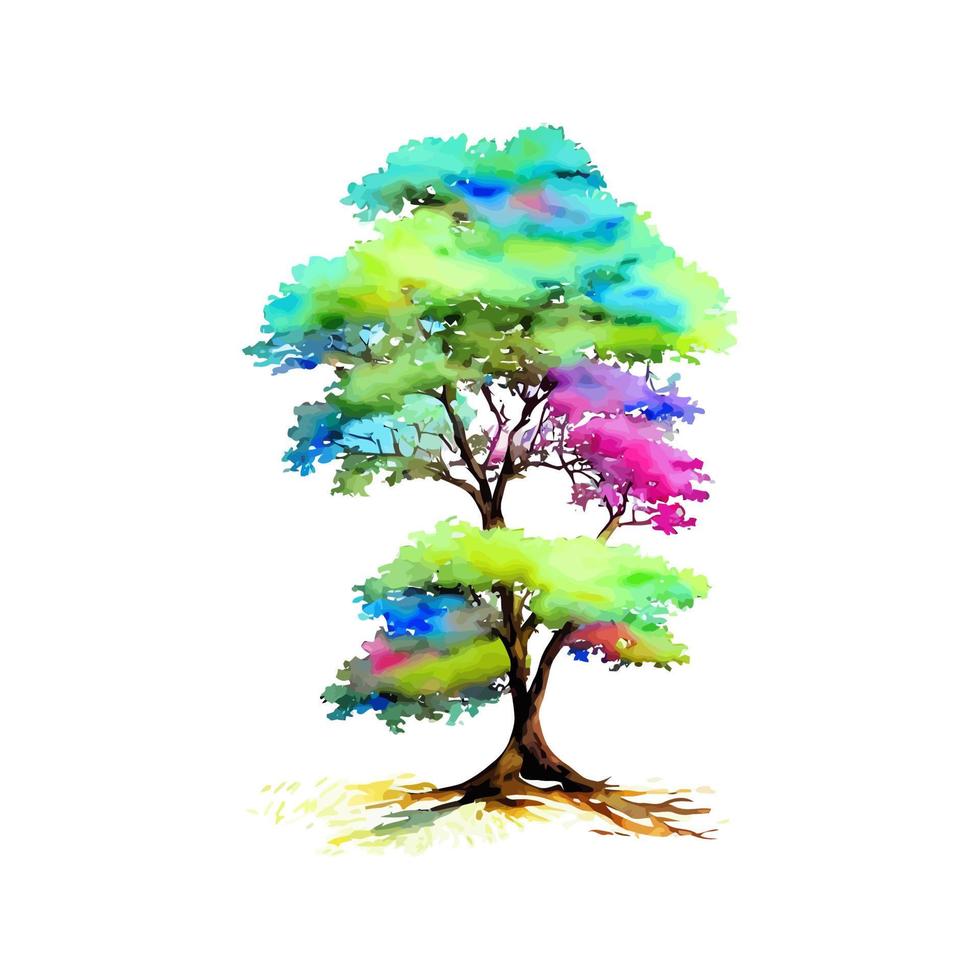 buschiger grüner laubabwerfender aquarellbaum vektor