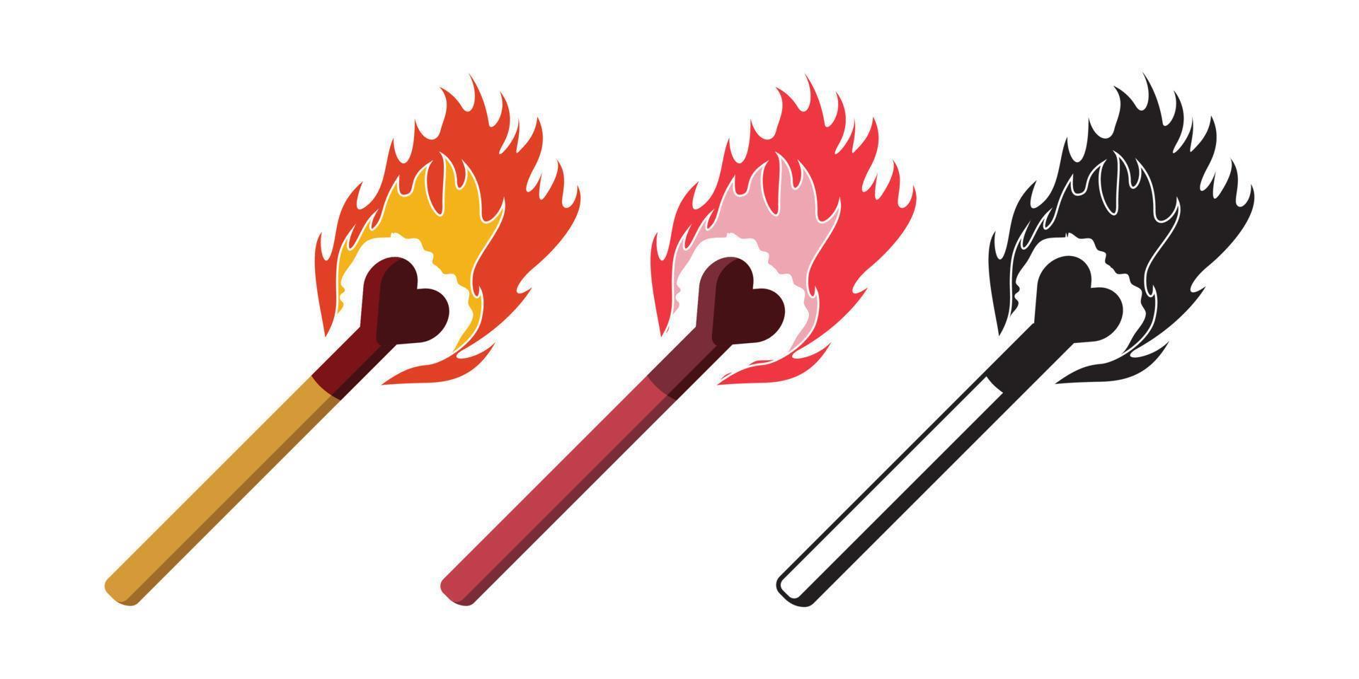 flammendes Herz-Match-Stick-Vektor-Design, Match-Stick-Doodle kann für Aufkleber, Waren oder Bekleidung verwendet werden vektor