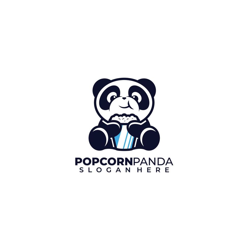 niedliches panda-logo mit popcorn-designillustration vektor