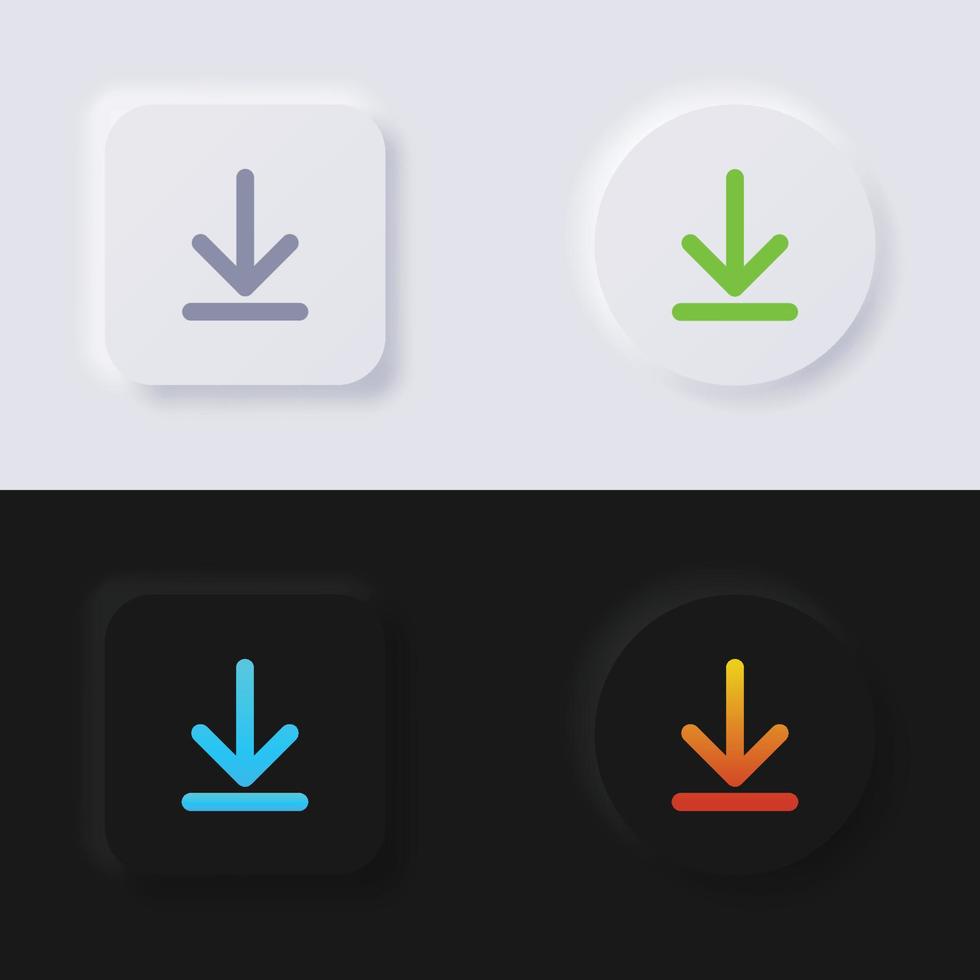 Download-Button, Pfeil-Icon-Set, mehrfarbiger Neumorphismus-Button Soft-UI-Design für Webdesign, Anwendungs-UI und mehr, Button, Vektor. vektor