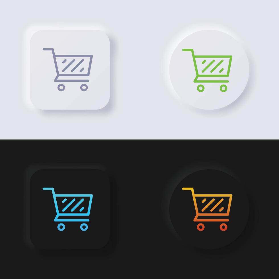 Einkaufswagen-Symbol-Schaltflächen-Icon-Set, Mehrfarben-Neumorphismus-Schaltfläche, weiches UI-Design für Webdesign, Anwendungs-UI und mehr, Schaltfläche, Vektor. vektor