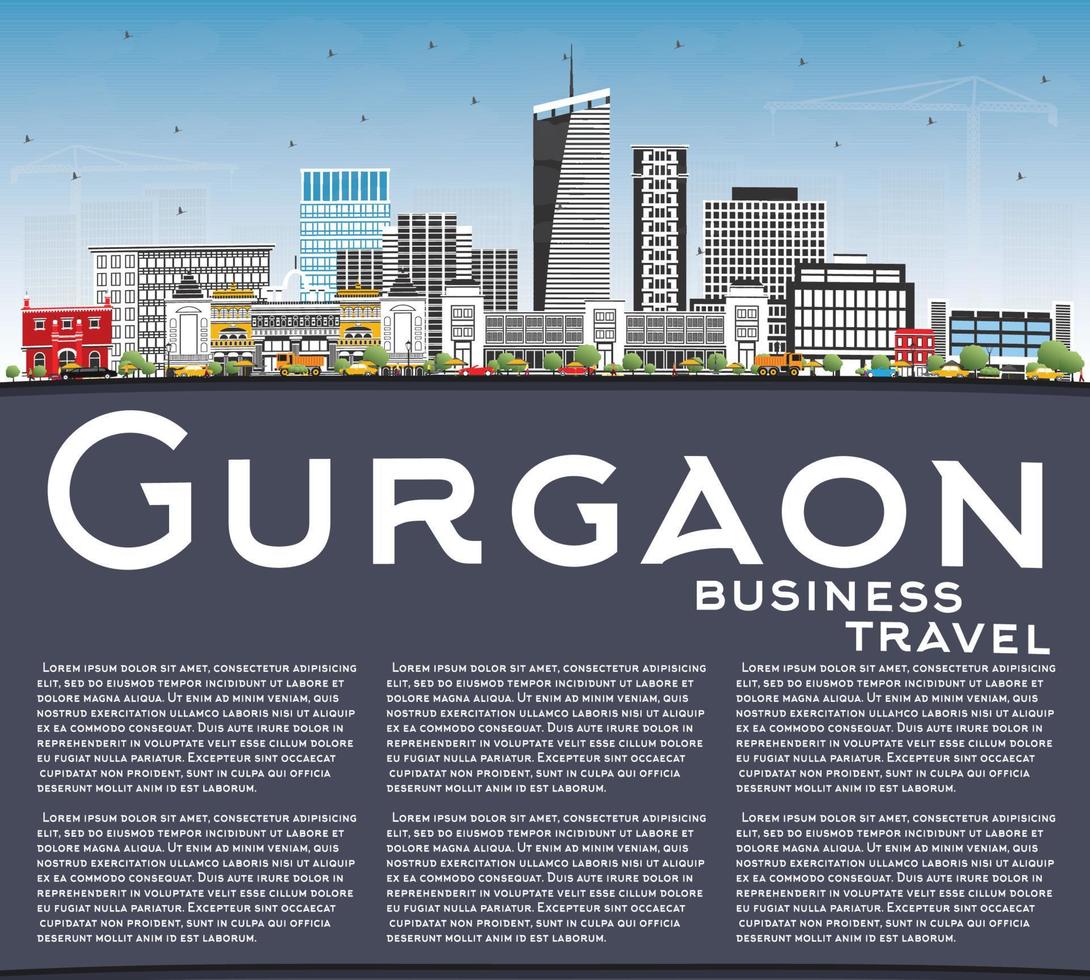 gurgaon indien stadtskyline mit grauen gebäuden, blauem himmel und kopierraum. vektor