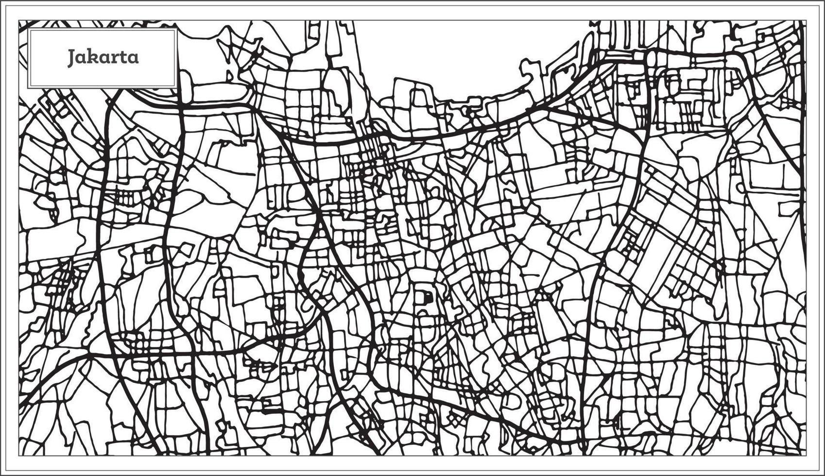 jakarta indonesien stadtplan in schwarz-weißer farbe. vektor
