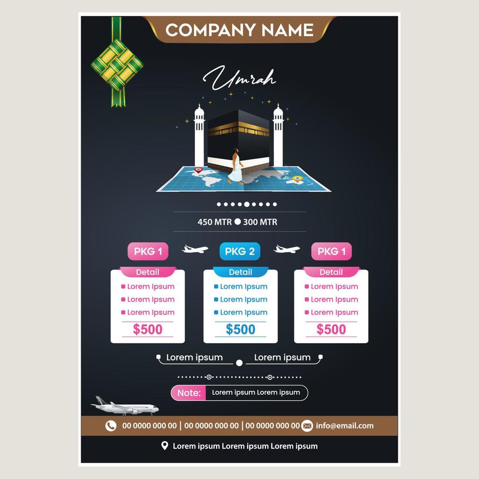 hajj umrah luxuspaket flyer macca madinah kaaba luxus ein hajj oder umrah vorlagendesign auf creme und goldfarbe. moderne Unternehmensvektorillustration für Broschüre, Flieger, Grußkarte, Einladung vektor