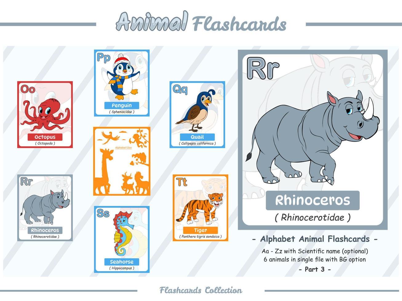 alfabet djur- flashcards del 3 vektor