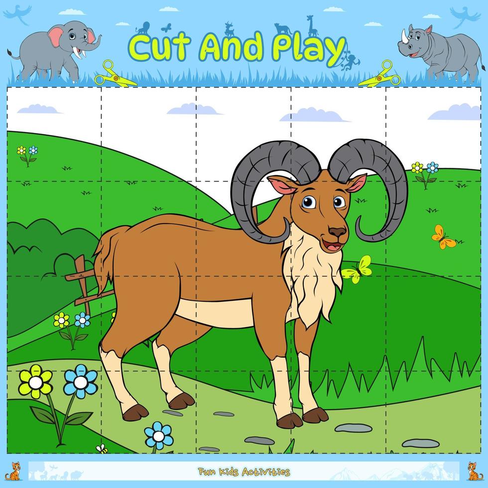 skära och spela pussel djur- spel för barn urial tecknad serie vektor