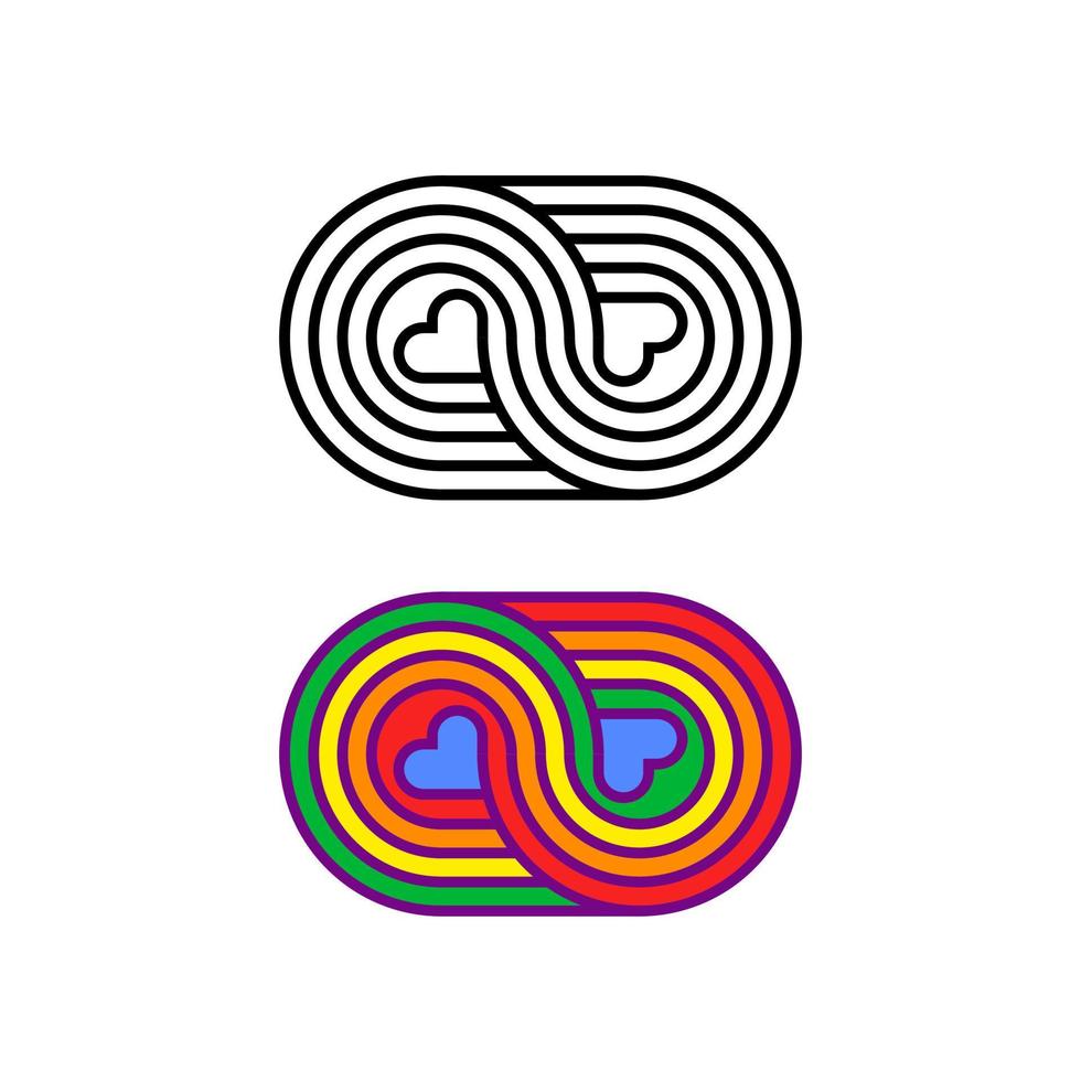 logotyp för de HBTQ gemenskap. omfamning av två hjärtan. vektor illustration
