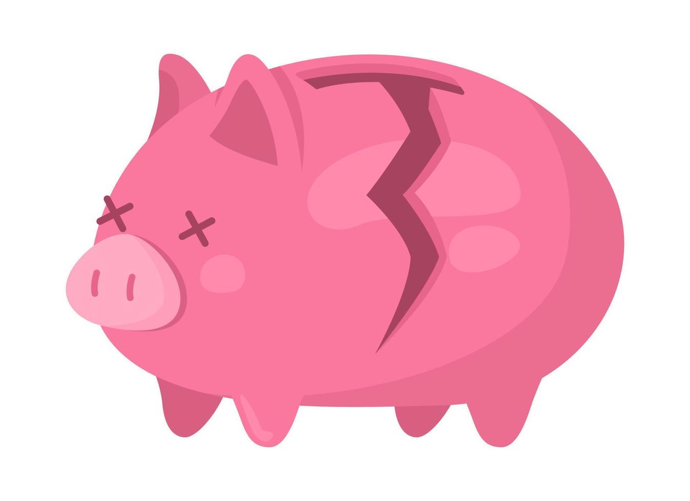 beschädigtes Sparschwein halbflaches Farbvektorobjekt. finanzielles Problem. bearbeitbares Element. Artikel auf weiß. Geldmangel einfache Cartoon-Stil-Illustration für Web-Grafikdesign und Animation vektor