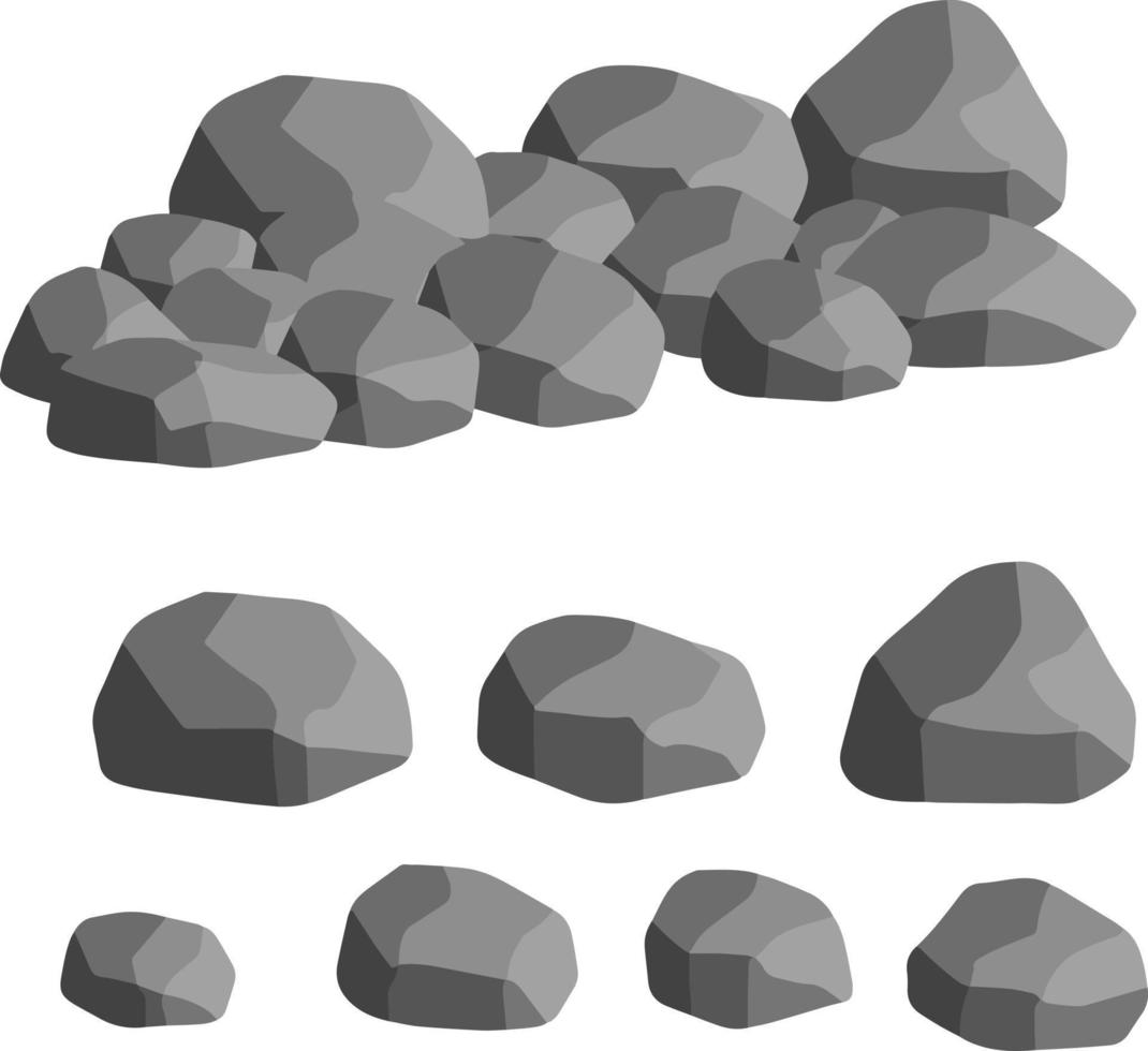 uppsättning av grå granitstenar av olika former. element av natur, berg, klippor, grottor. mineraler, stenblock och kullersten isolerade på vitt vektor